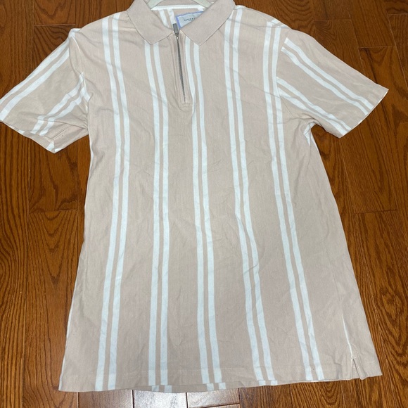 Denim Flower Pink Striped Polo Shirt 
